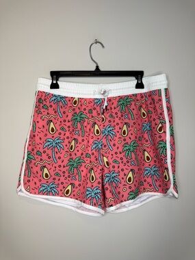 BRISIRA brand pink avocado print swim trunks